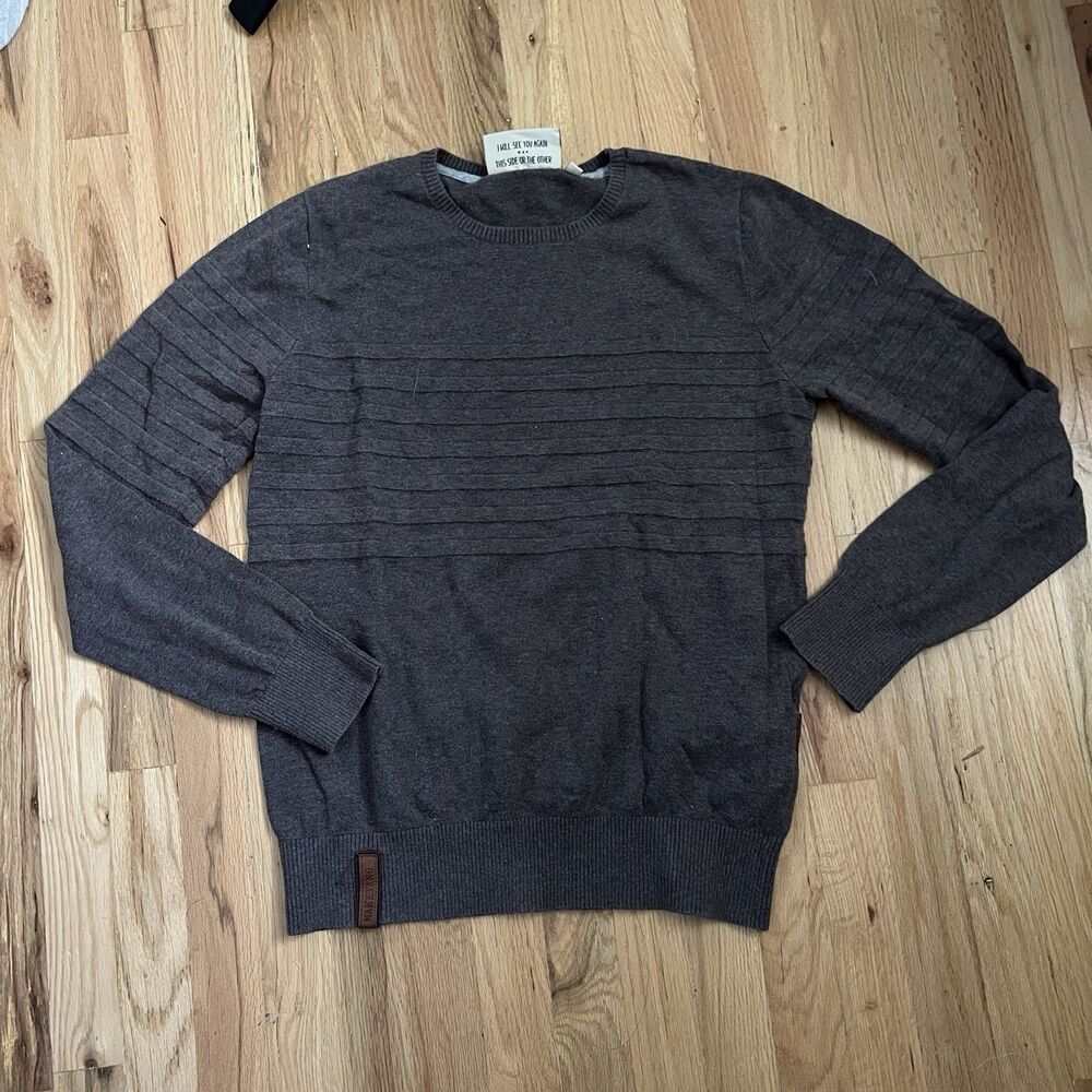 Naketano Men's Knit Pullover Sweater Striped Crew Neck Logo Cotton Size Medium‎